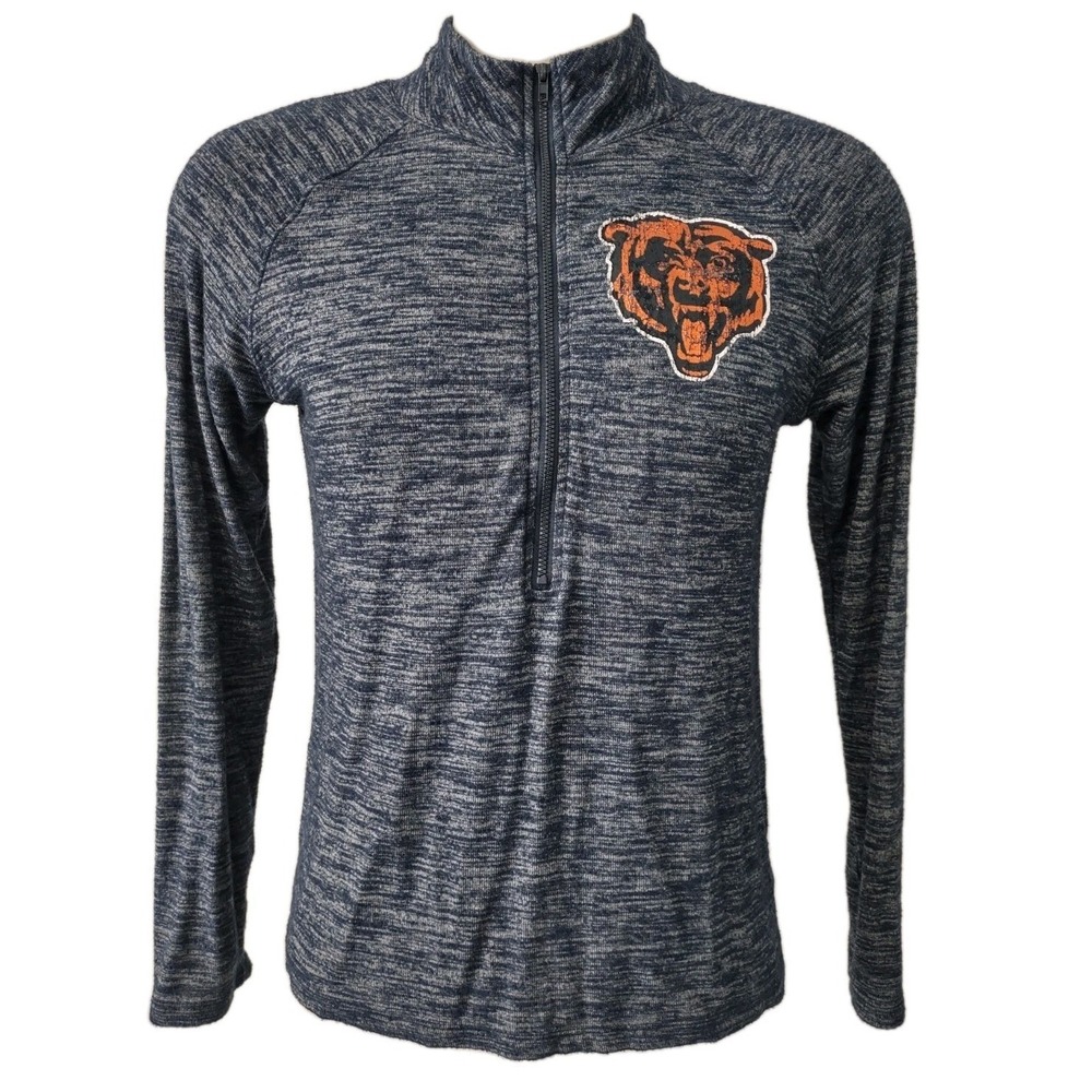 Chicago Bears Sweater Size M Heather Blue 1/2 Zip NFL Team Apparel Thumb‎ Holes